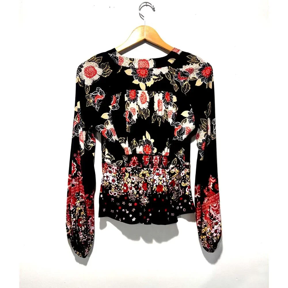 Free People Y2K blouse cropped top floral whimsy goth bohemian casual women S